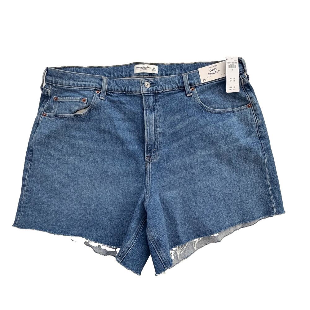 New Abercrombie & Fitch Dad Shorts Womens Sz 35 Blue High Rise Jean Denim NWT